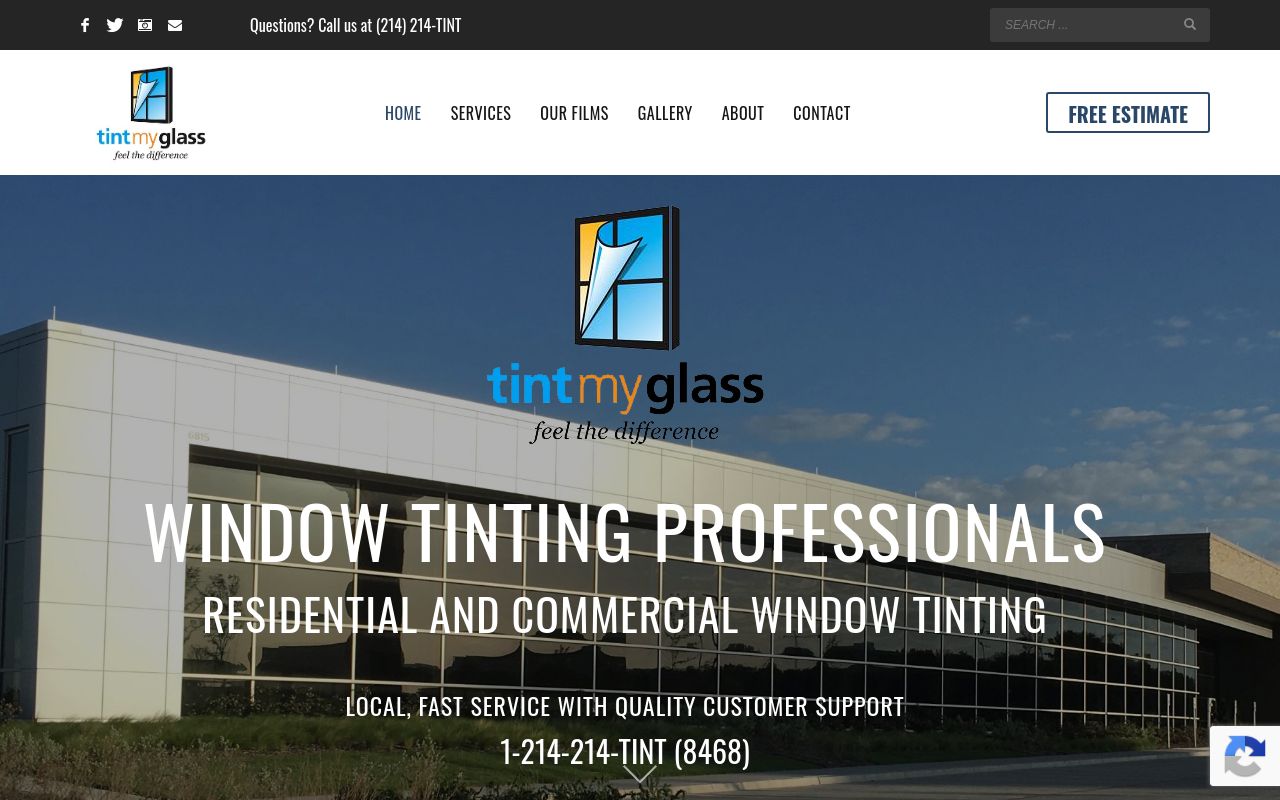 Homepage of Tint My Glass's website