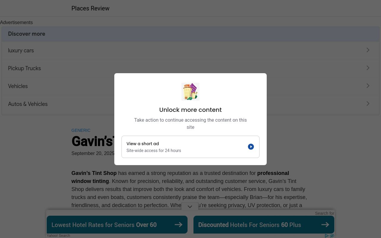 Homepage of Gavin'sTintShop's website