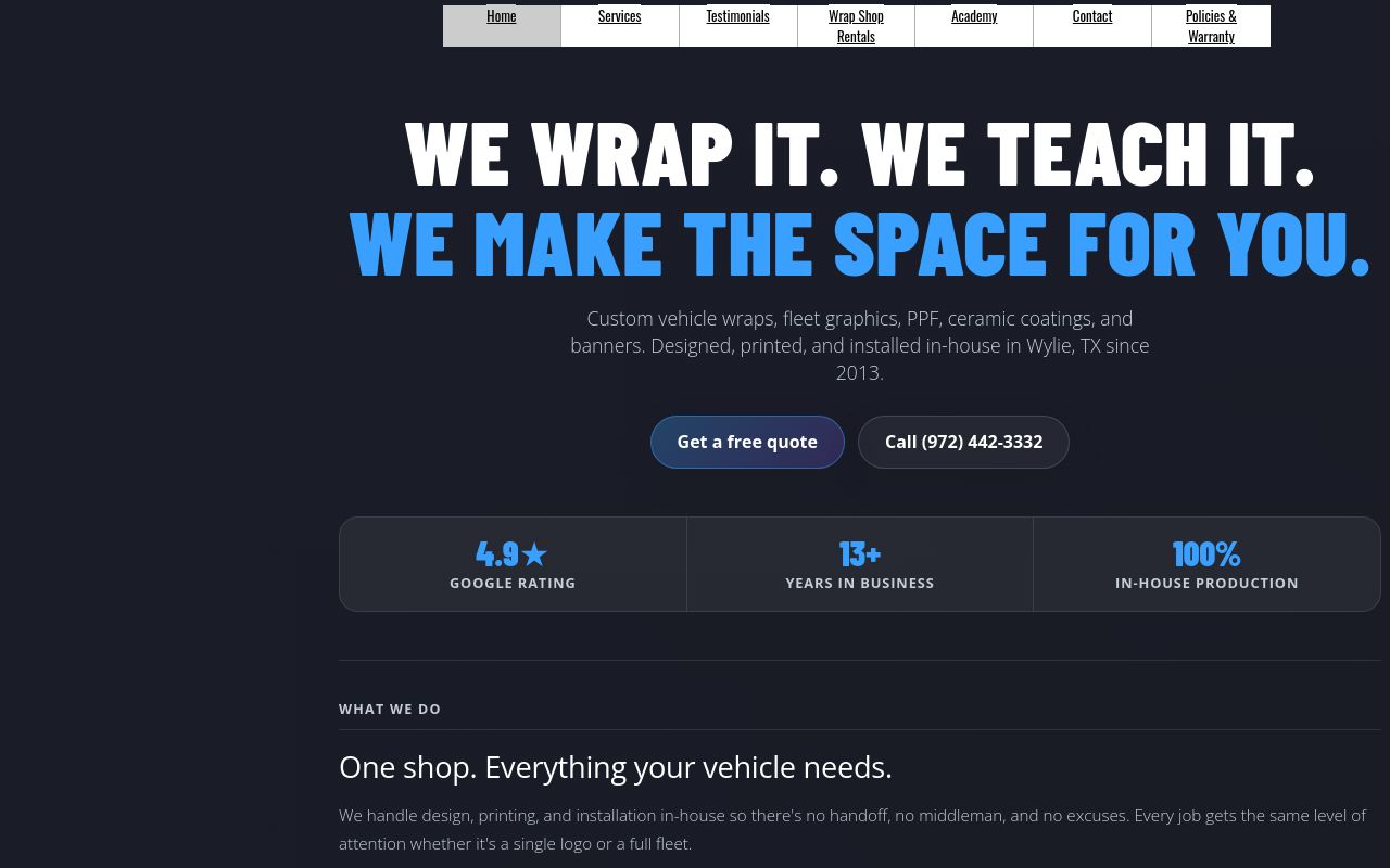 Homepage of Laser Wraps's website