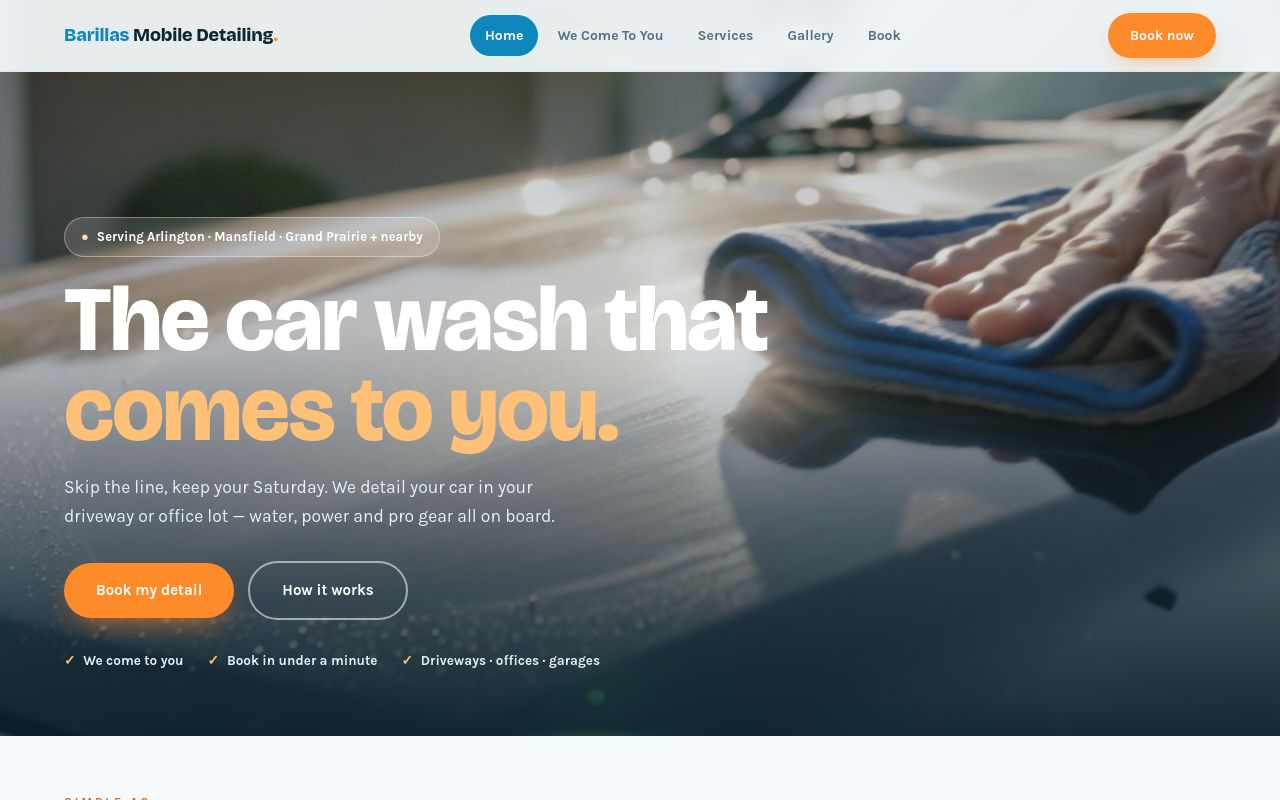 Homepage of Barillas Mobile Detailing's website