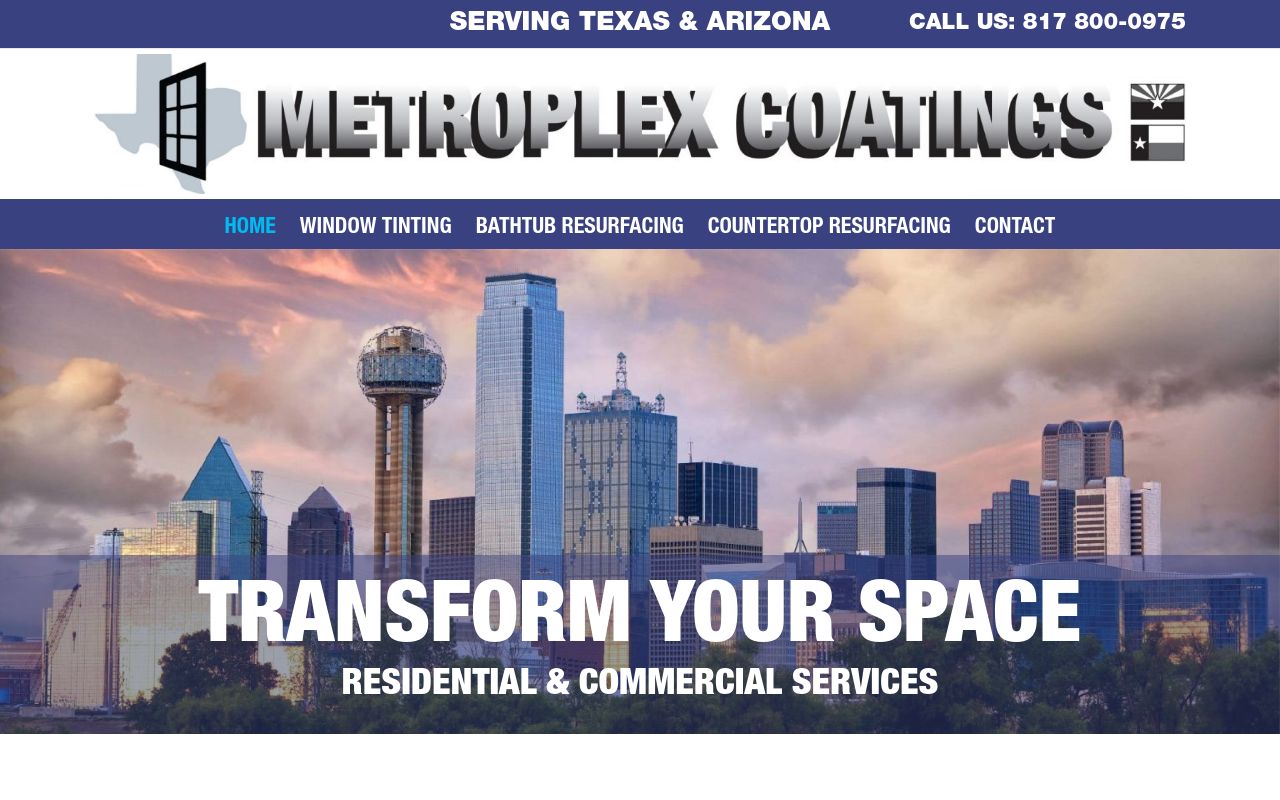 Homepage of Metroplex Coatings's website