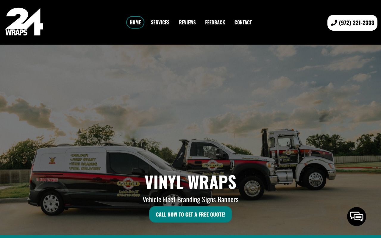 Homepage of 24 Wraps's website