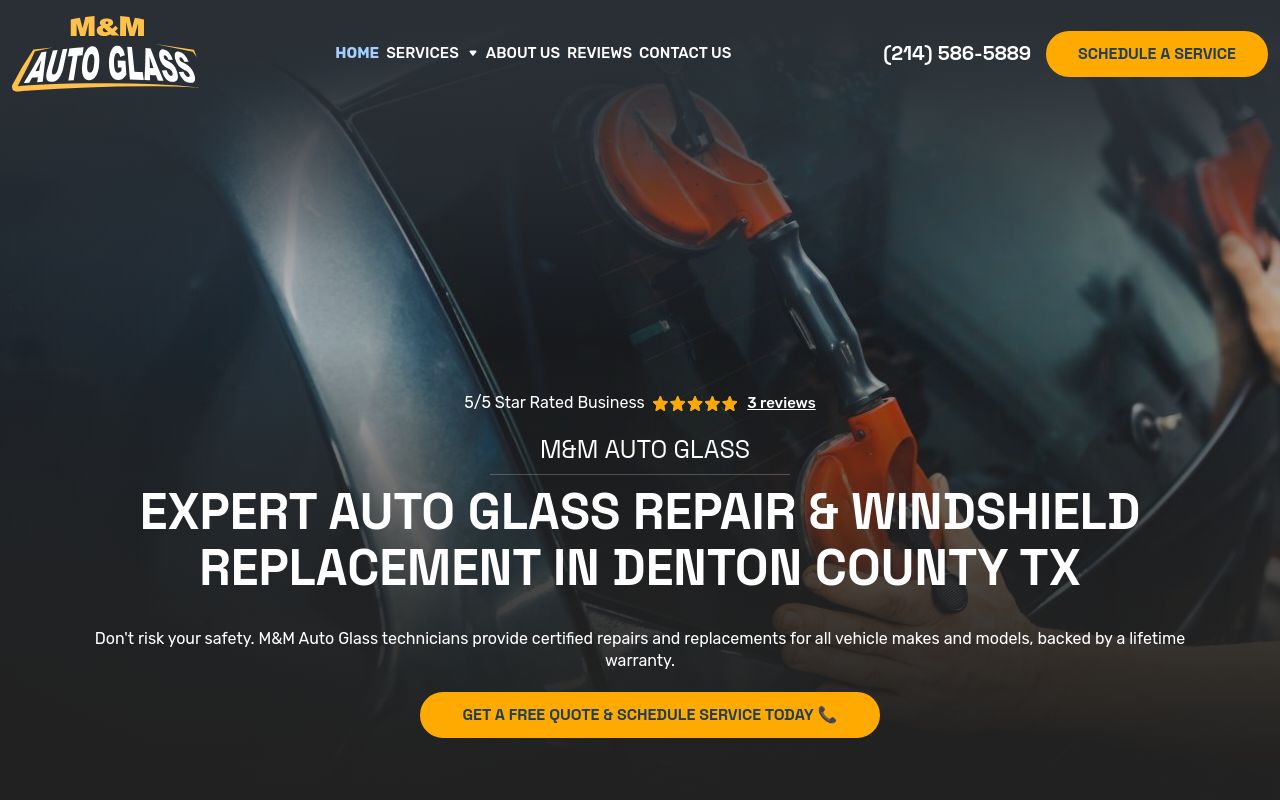 Homepage of M&M AUTO GLASS's website