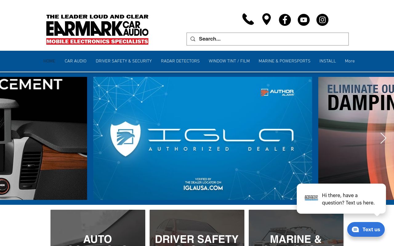 Homepage of Earmark Car Audio & Tint's website