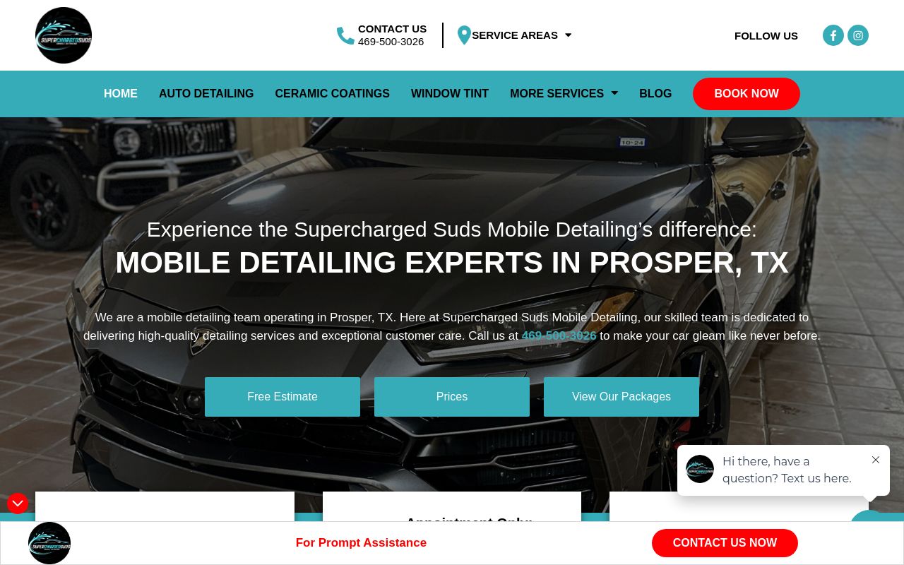 Homepage of Supercharged Suds Mobile Detailing's website