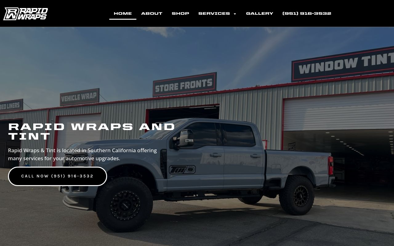 Homepage of Rapid Wraps & Tint's website