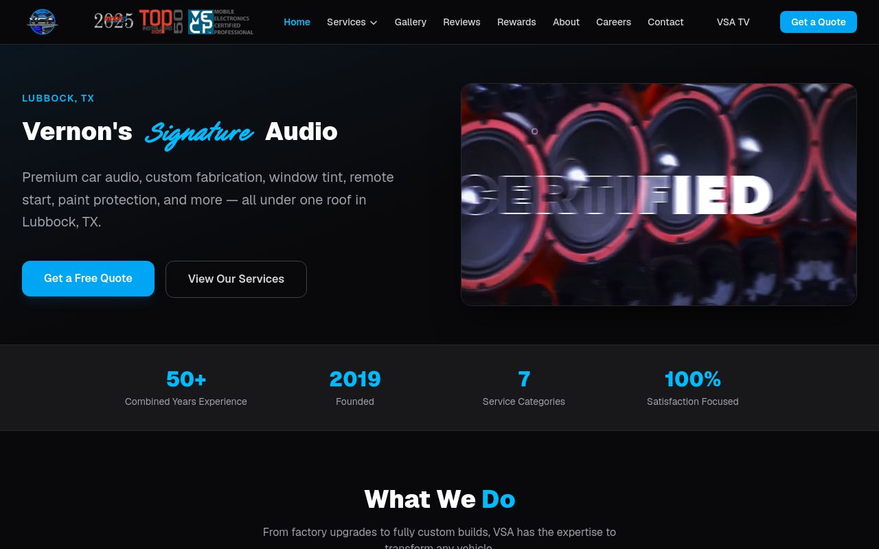 Homepage of Vernon's Signature Audio's website