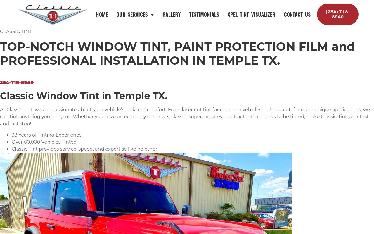 Homepage of Classic Tint's website
