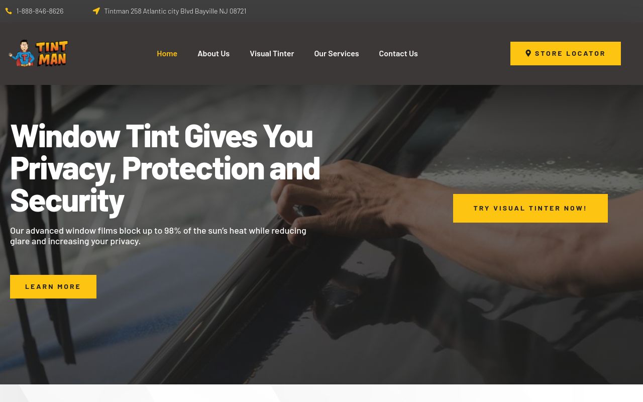 Homepage of Tint Man's website