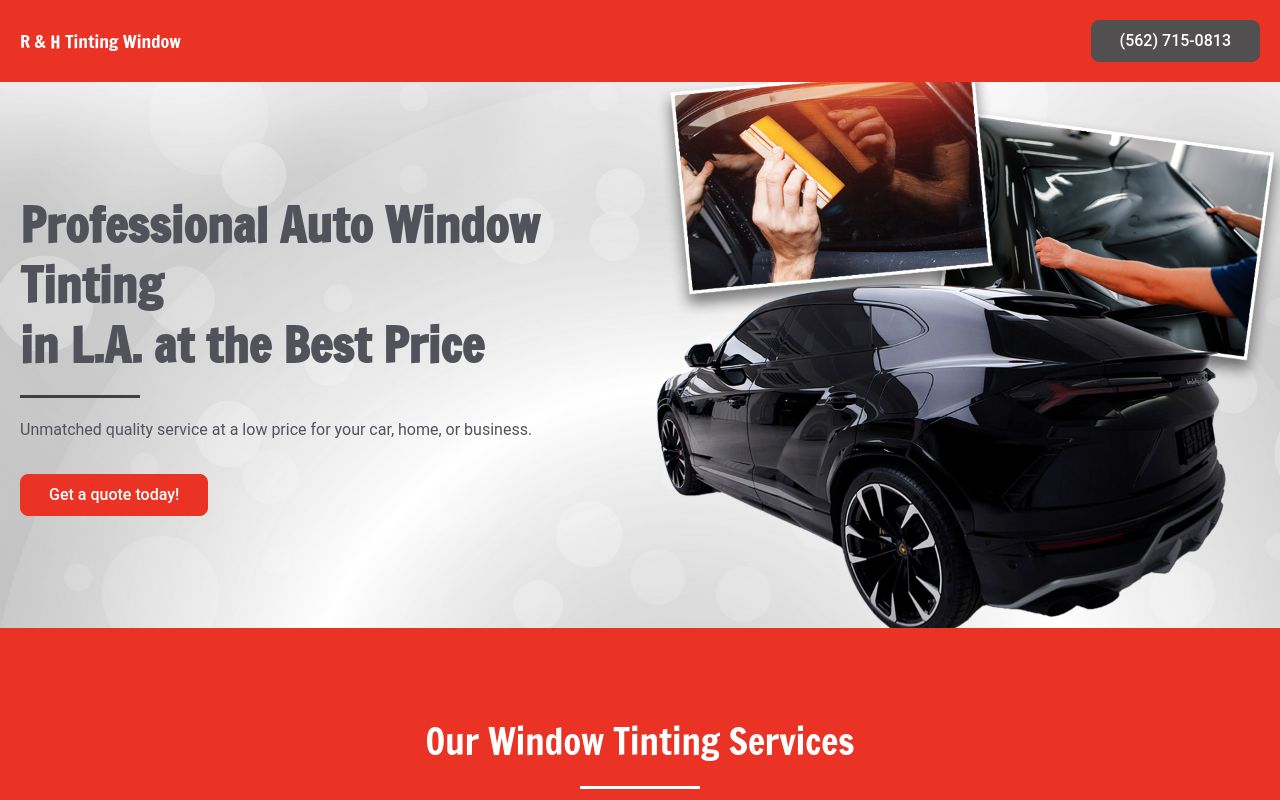 Homepage of R & H Tinting Window's website