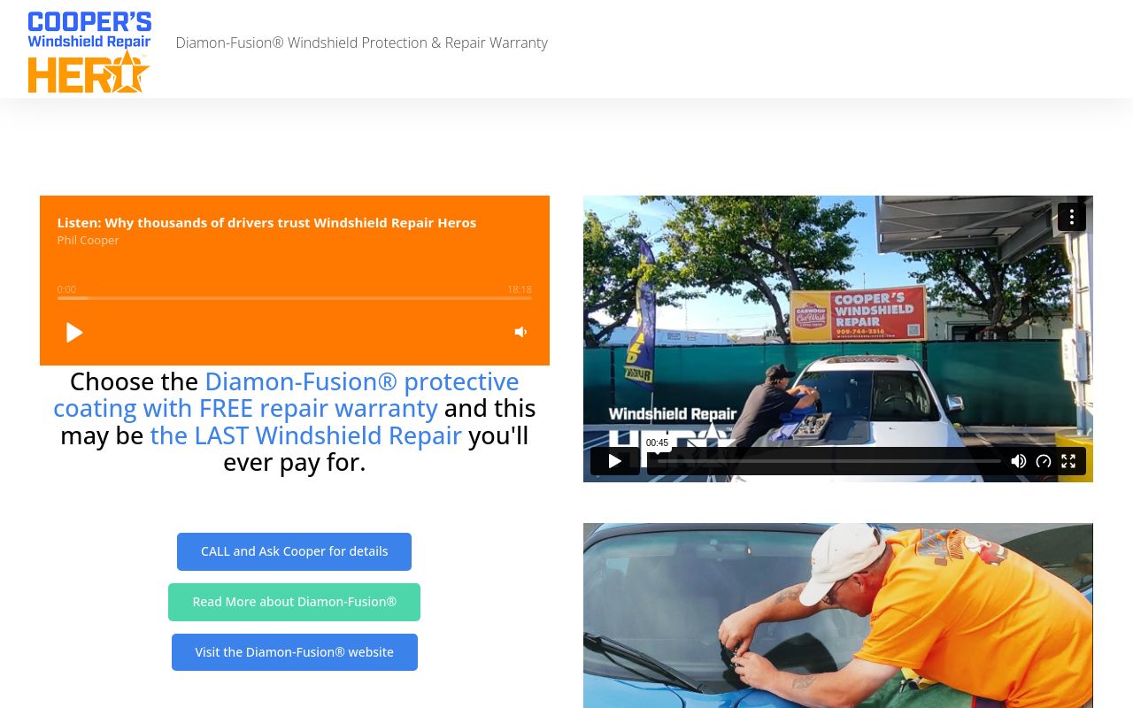 Homepage of Cooper's Windshield Repair's website