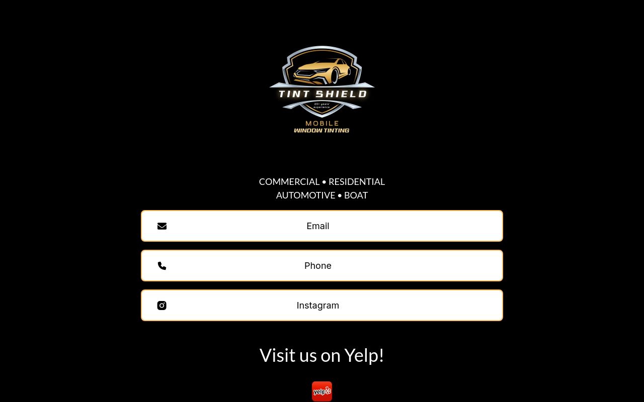 Homepage of Tint shield (mobile window tinting)'s website