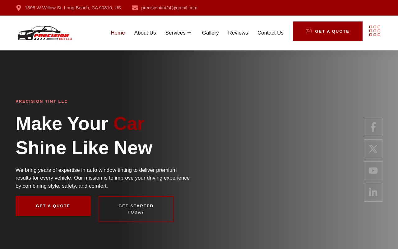 Homepage of Precision Tint LLC's website