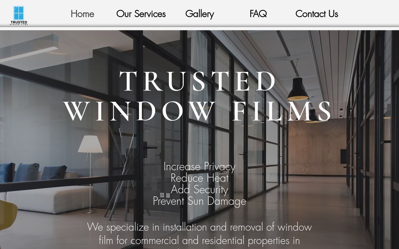Homepage of Trusted Window Films's website