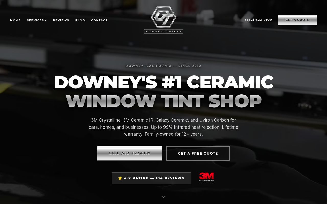 Homepage of DOWNEY TINTING ⭐️⭐️⭐️⭐️⭐️'s website