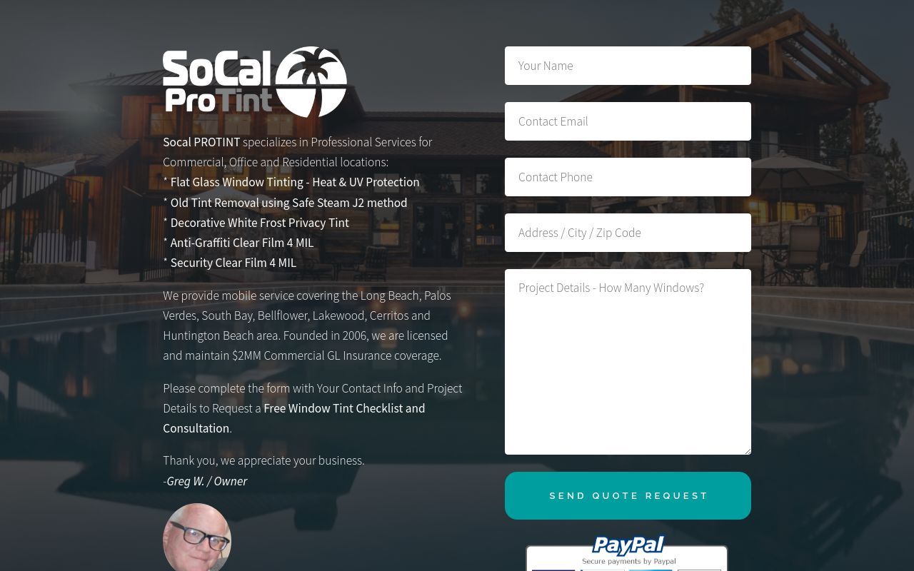 Homepage of Socal PROTINT's website