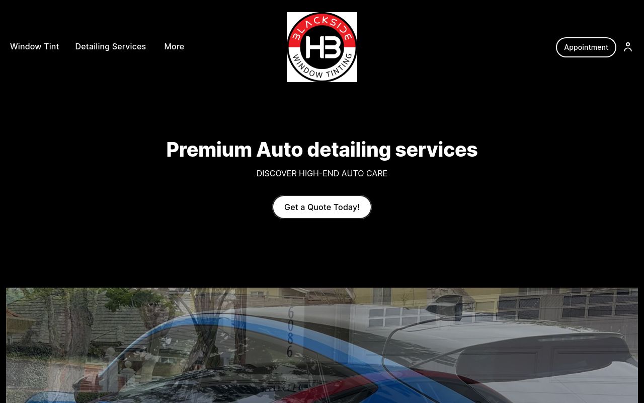 Homepage of Blackside HB Tint & Auto Detailing's website