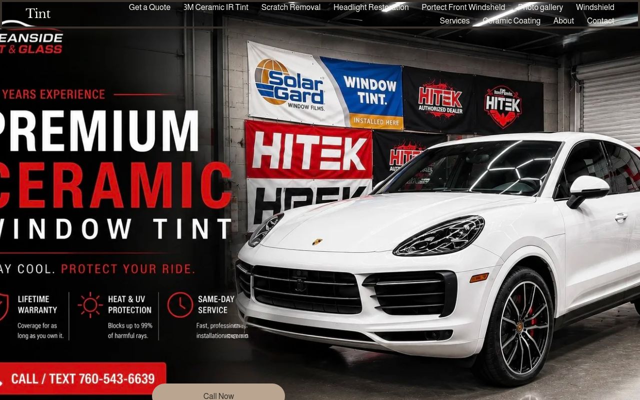Homepage of Oceanside Tint and Glass's website
