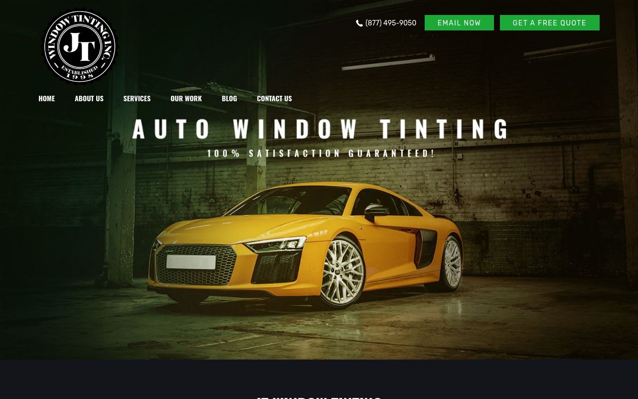 Homepage of Jt Window Tinting Inc's website
