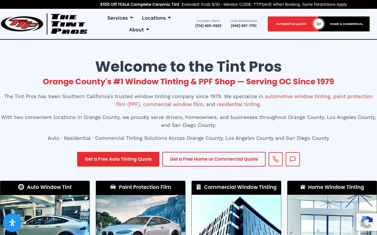 Homepage of The Tint Pros's website