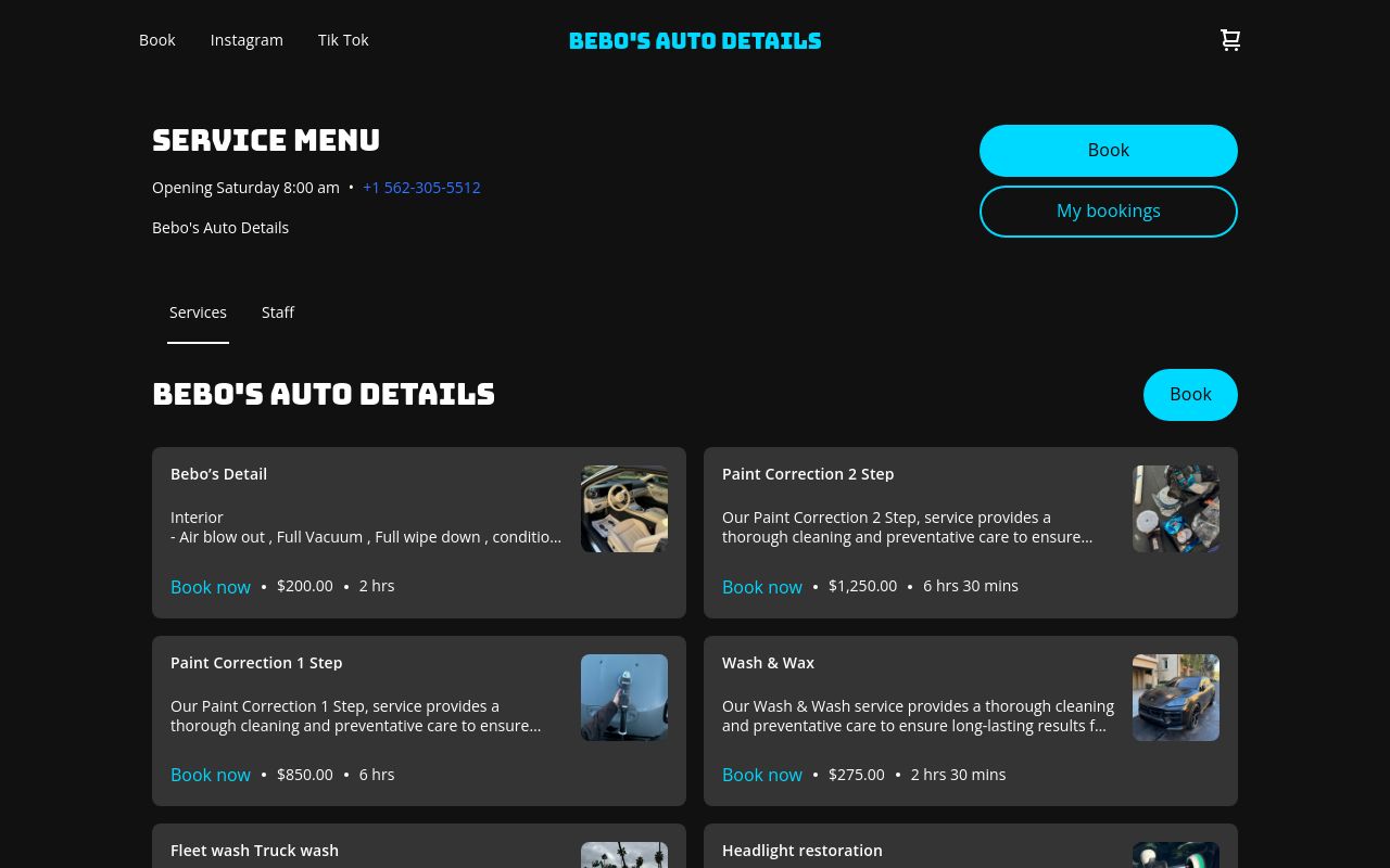 Homepage of Detailed By Bebo's website