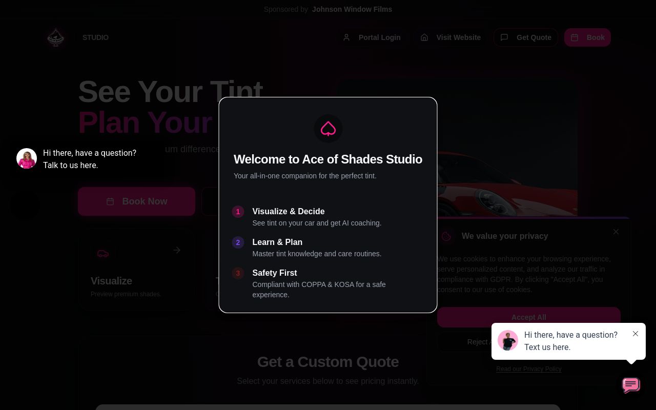 Homepage of Ace of Shades Commercial And Residential Window Tinting's website