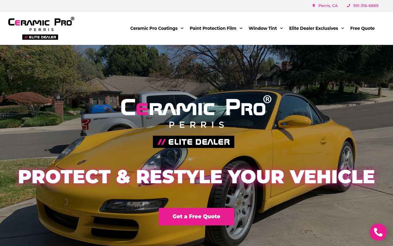 Homepage of Ceramic Pro Perris's website