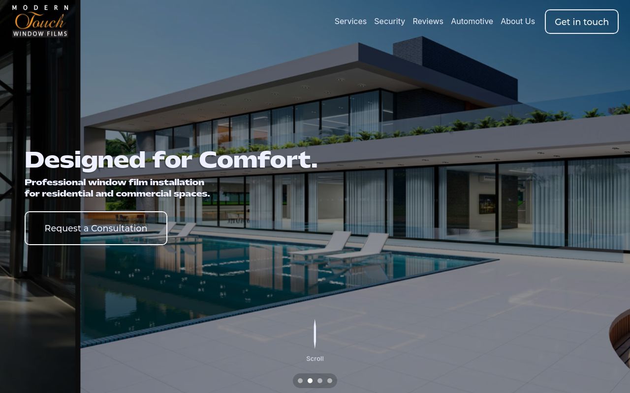 Homepage of Modern Touch Window Films's website