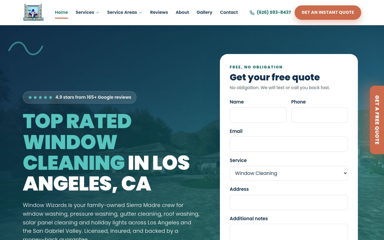 Homepage of Window Wizards's website