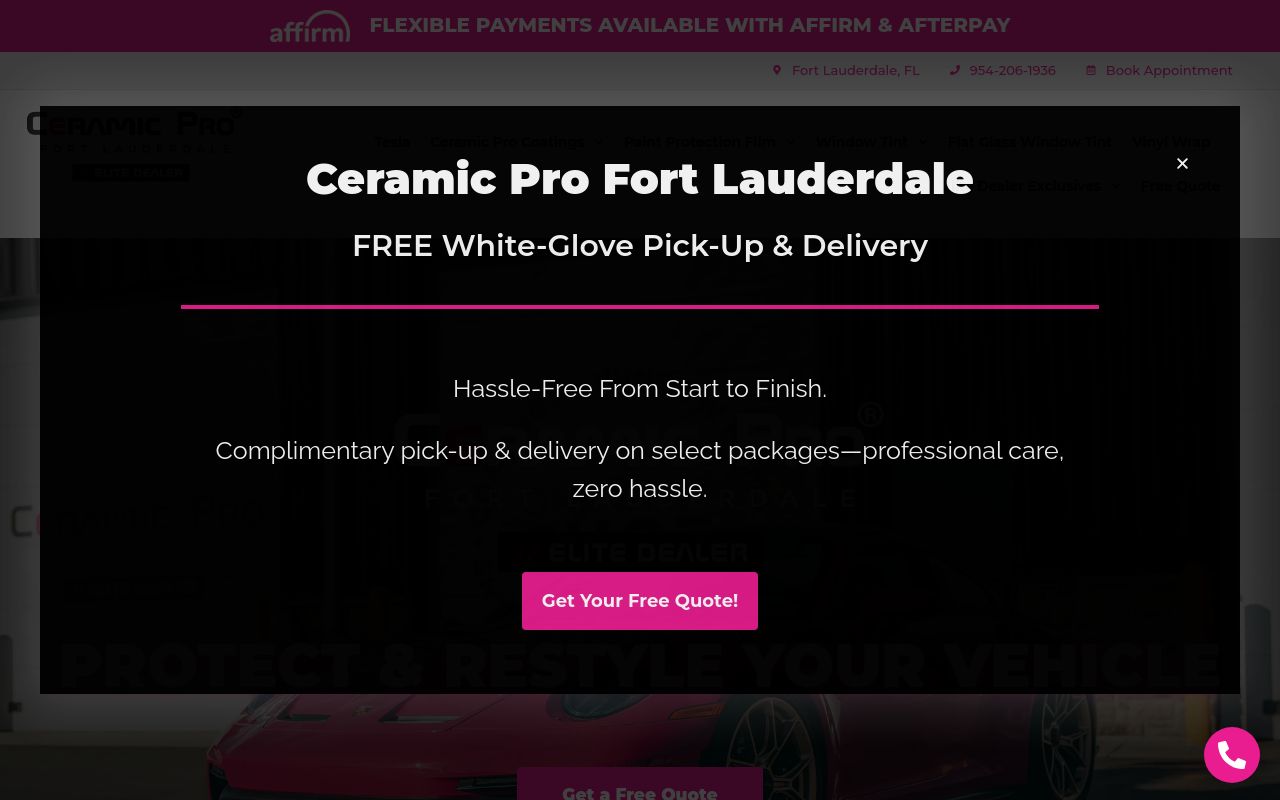 Homepage of Ceramic Pro Fort Lauderdale's website