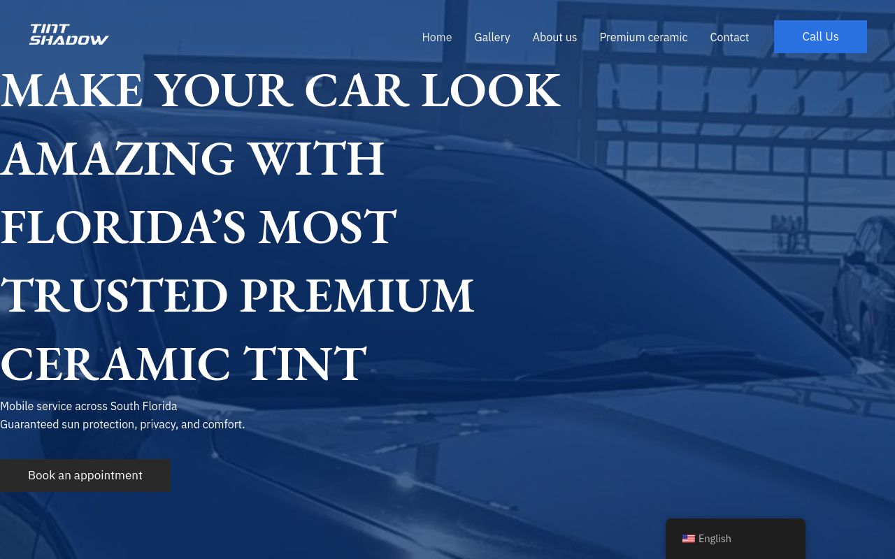 Homepage of Tint Shadow's website