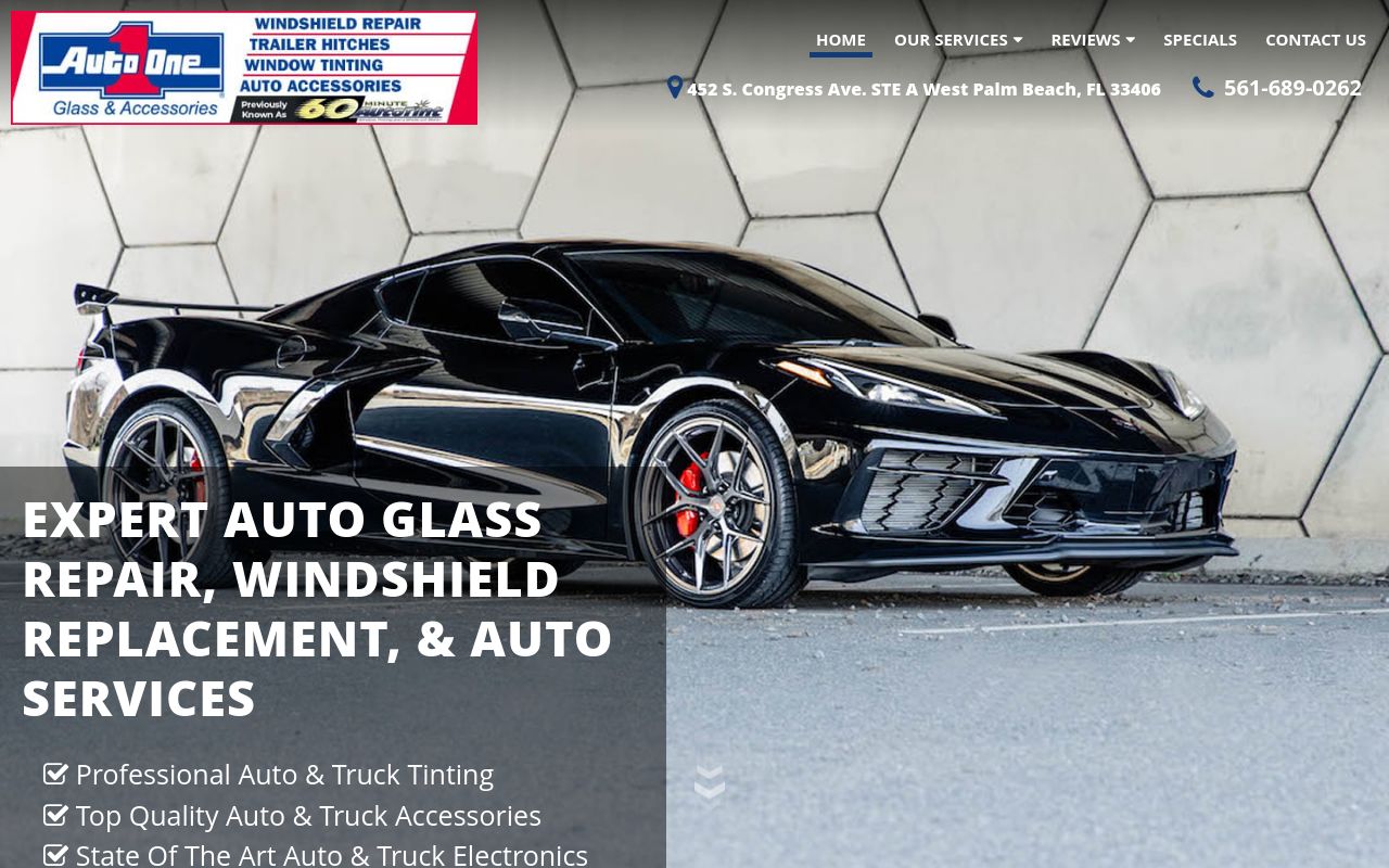 Homepage of 60 minute tint/Auto one of west palm beach's website