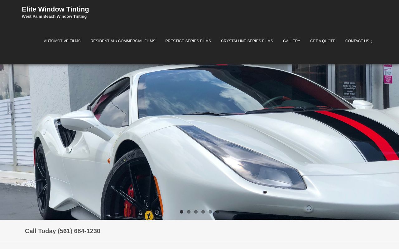 Homepage of Elite Window Tinting's website