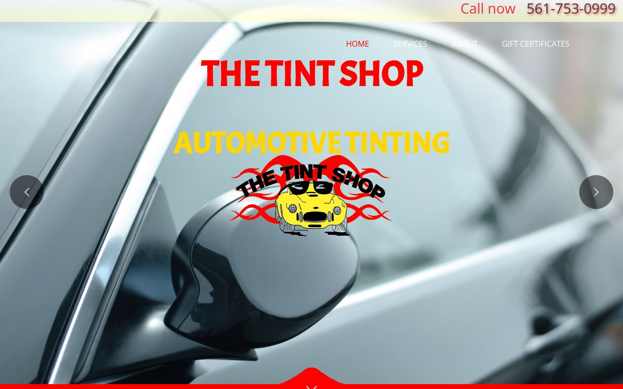 Homepage of The Tint Shop's website