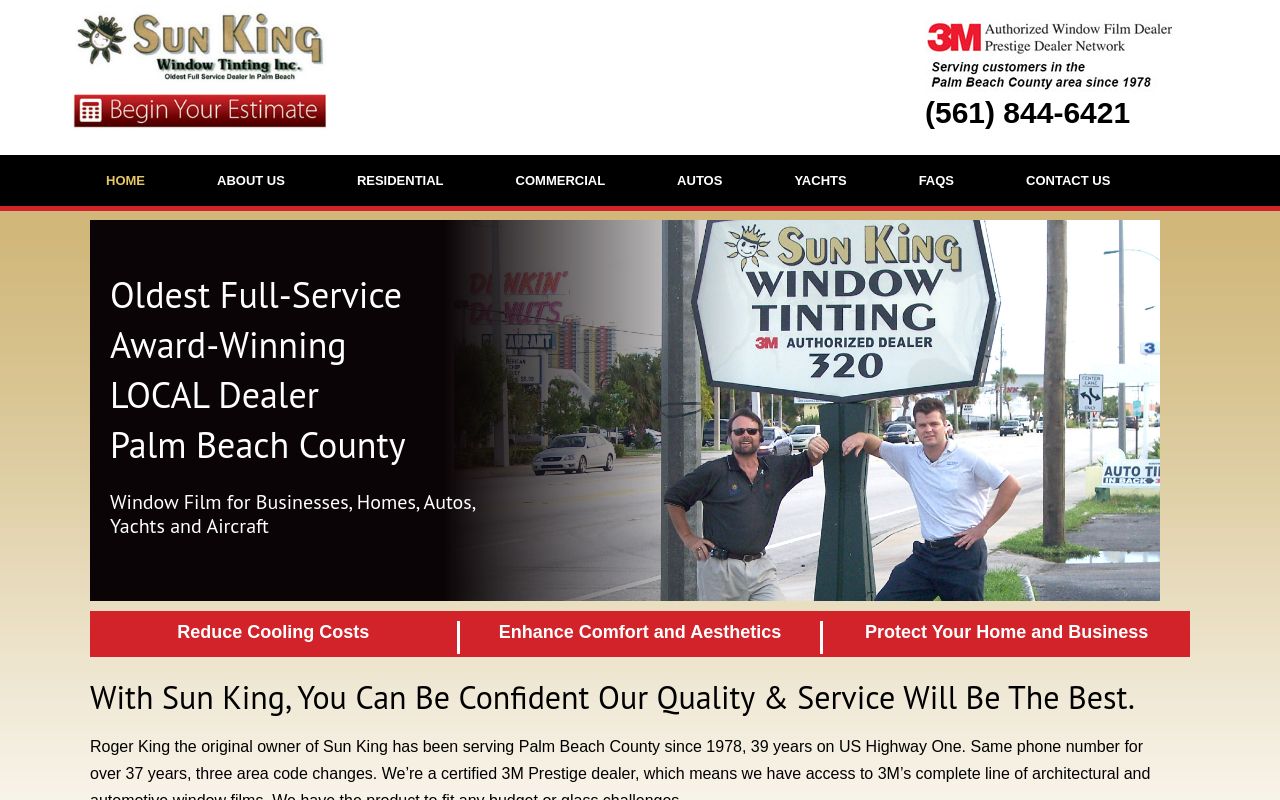 Homepage of Sun King Window Tinting's website