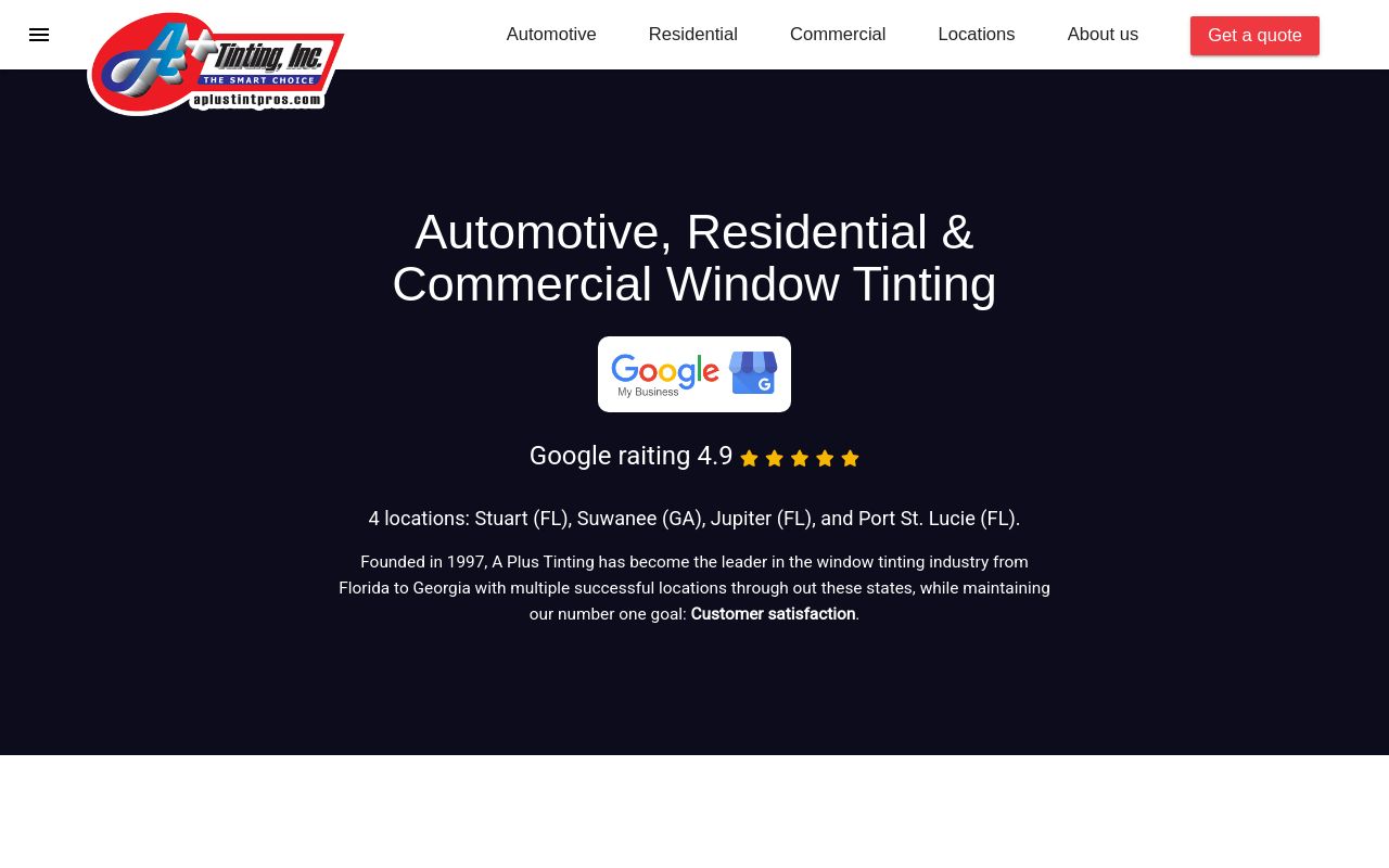 Homepage of A Plus Tinting Jupiter's website