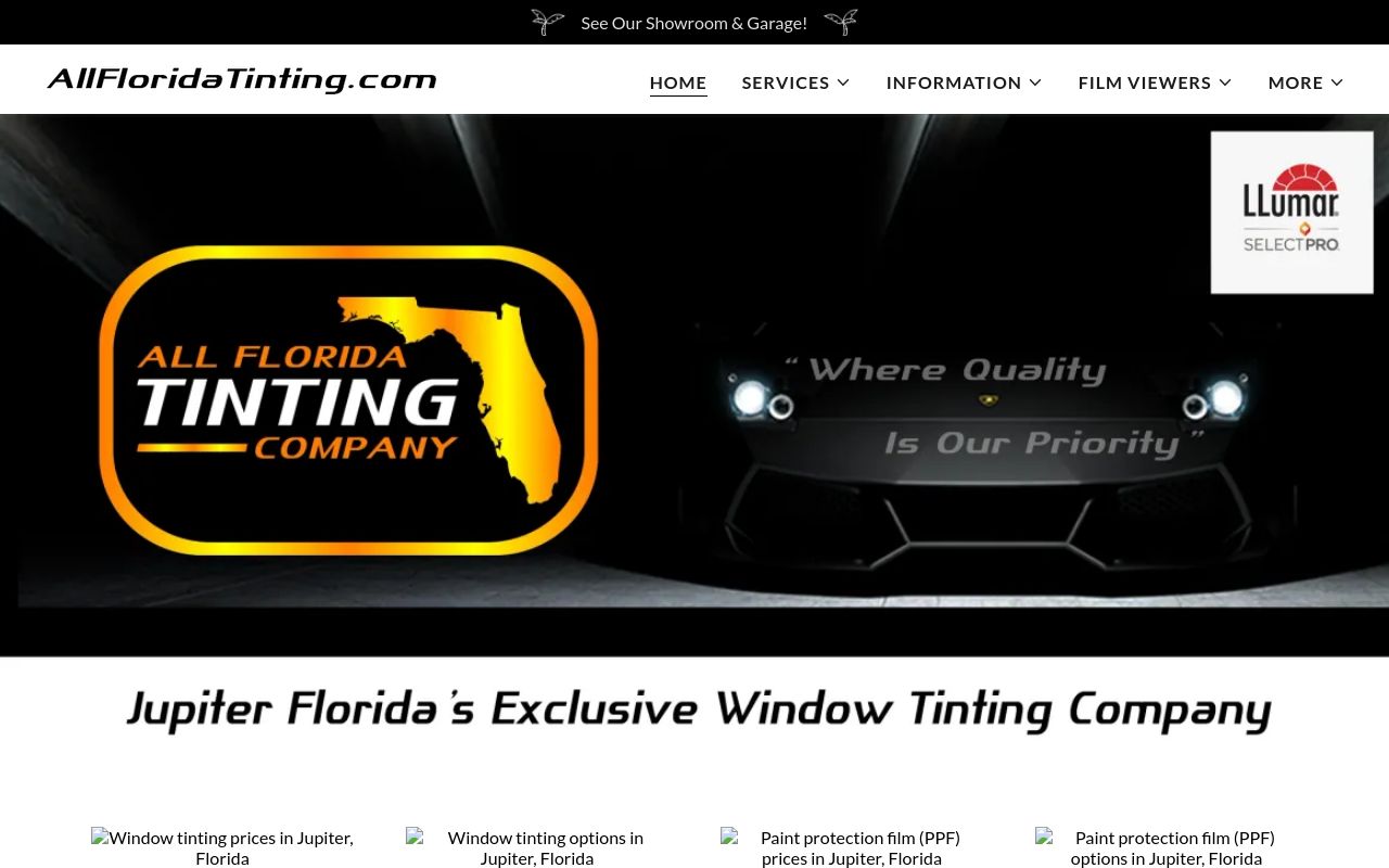 Homepage of All Florida Tinting Co.'s website