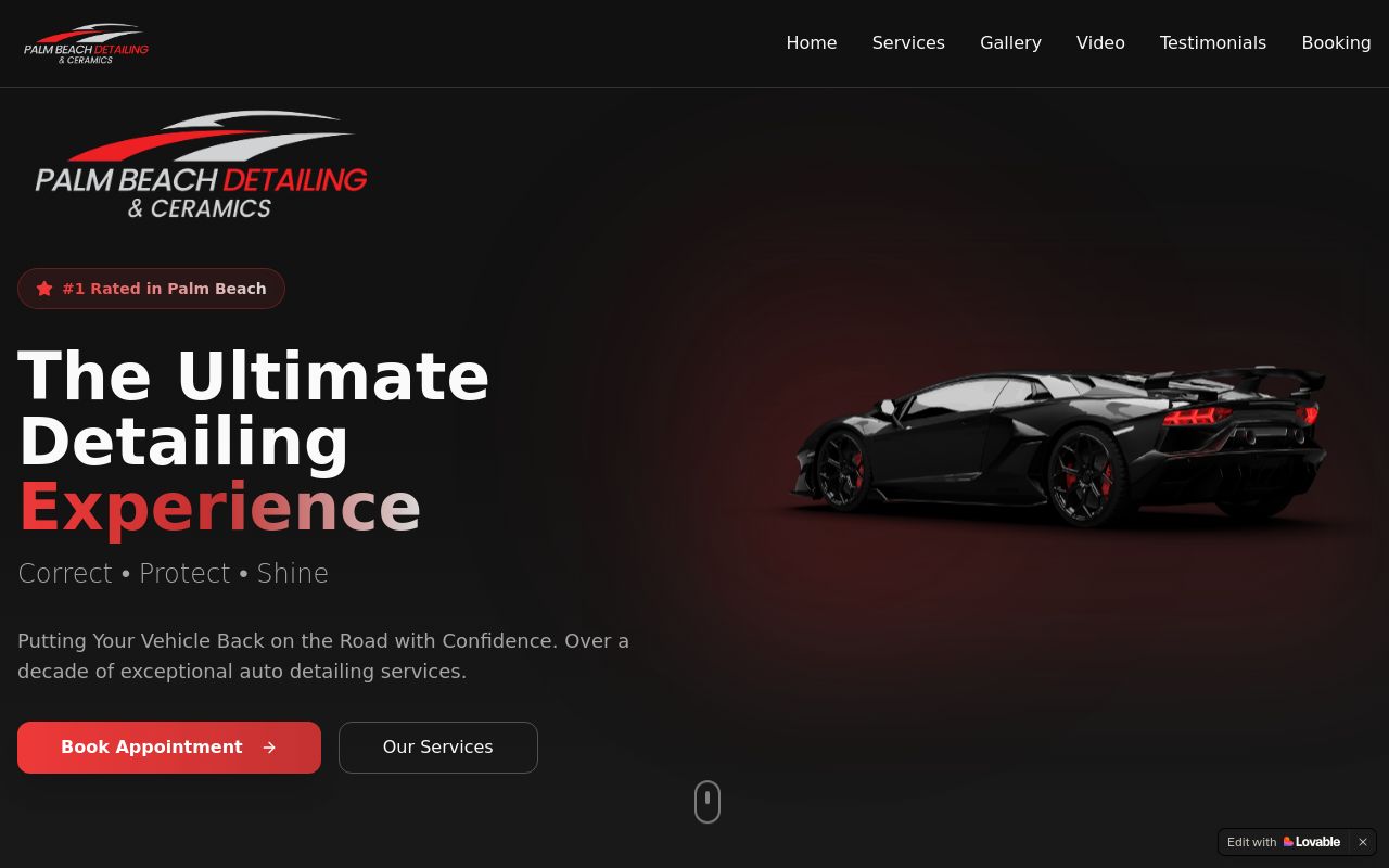 Homepage of Palm Beach Detailing & Ceramics's website
