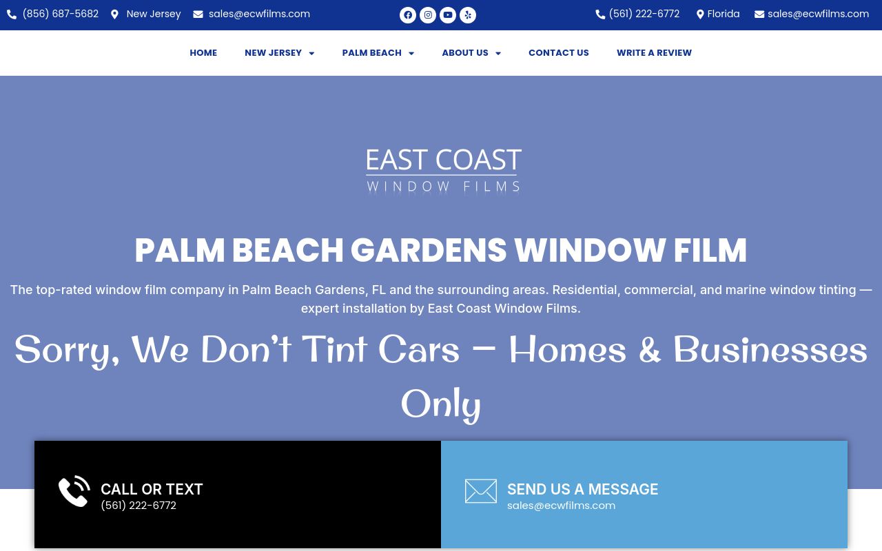 Homepage of East Coast Window Films's website