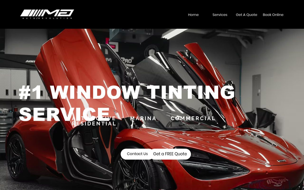 Homepage of MG Window Tints's website