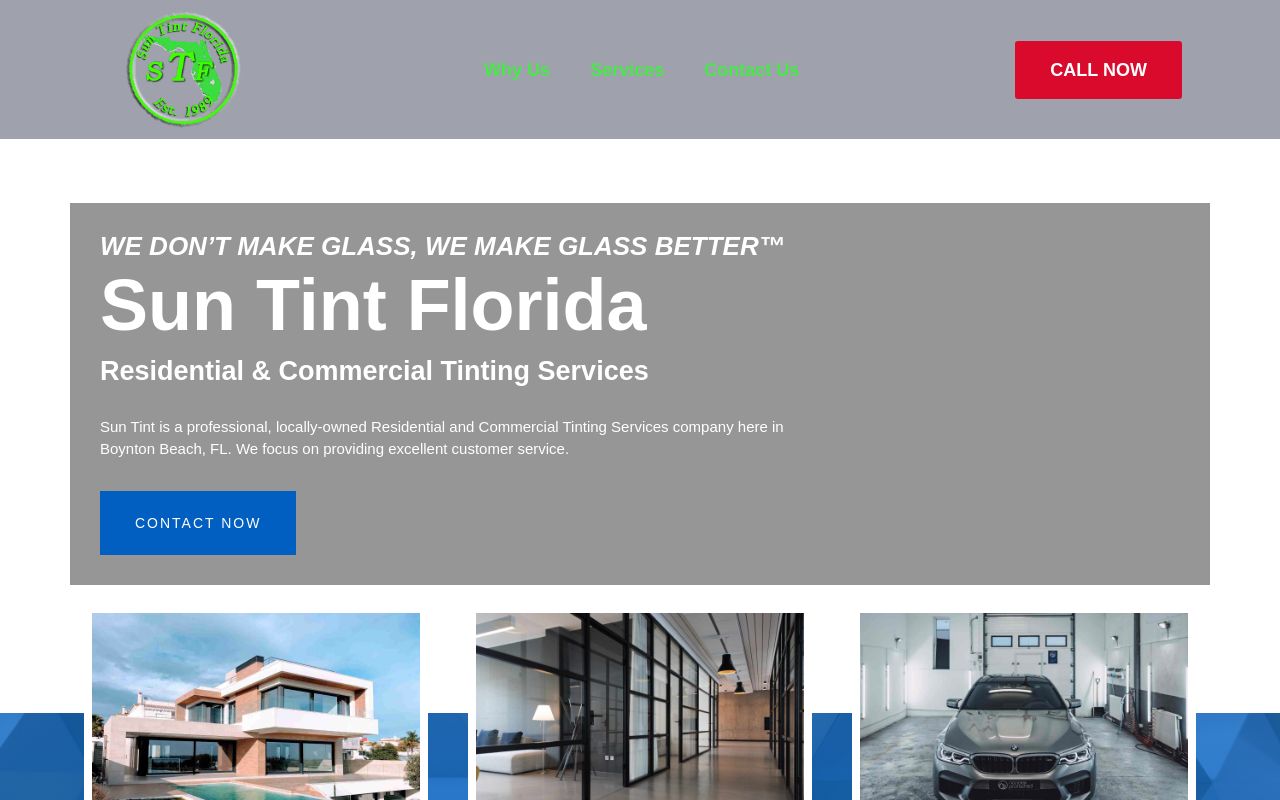 Homepage of Sun Tint Florida's website