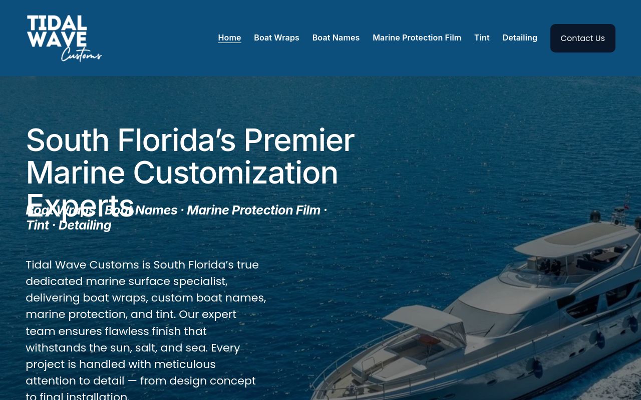 Homepage of Tidal Wave Customs's website