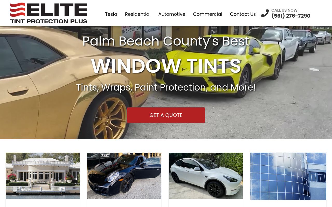 Homepage of Elite Tint Protection Plus's website