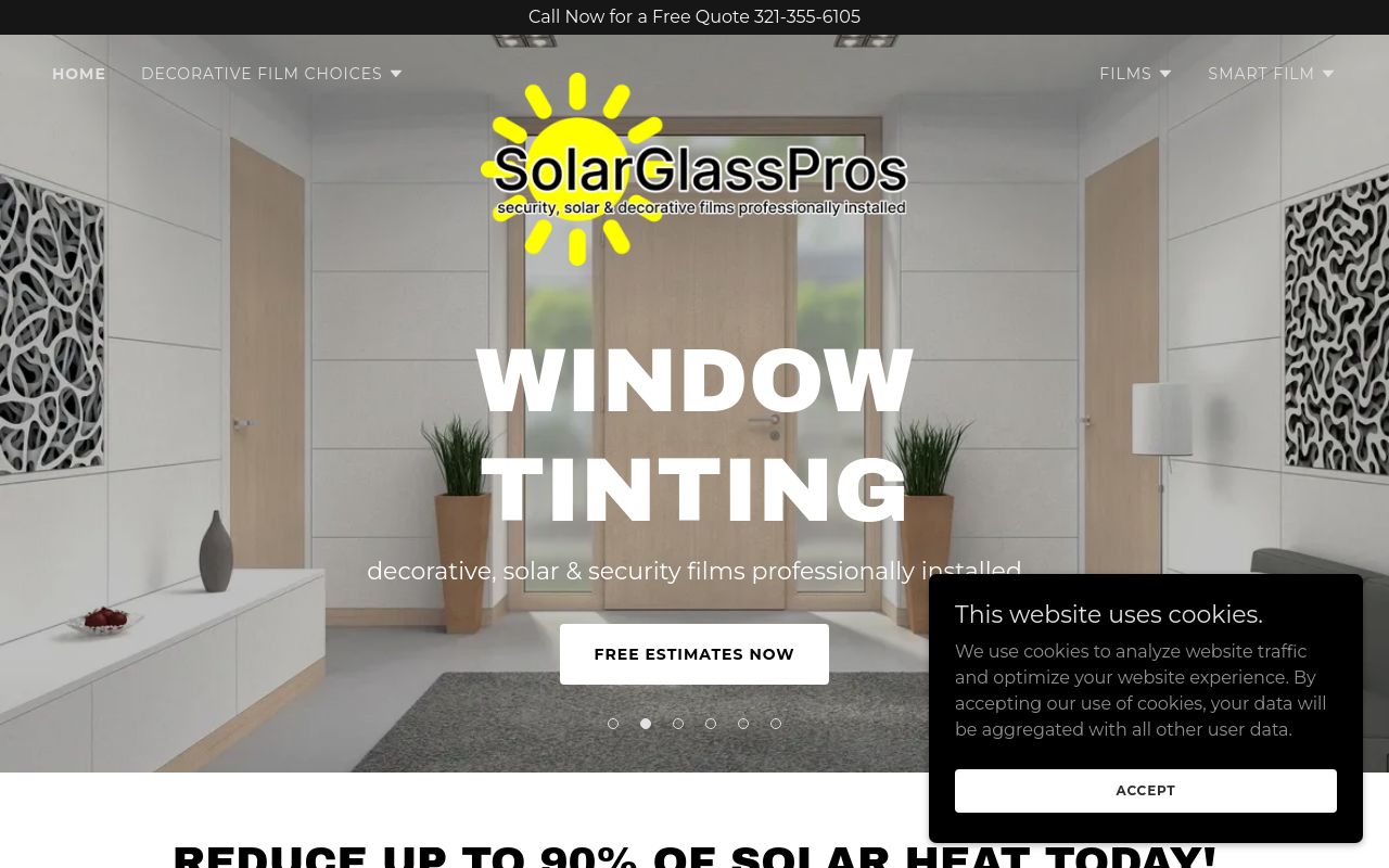 Homepage of Solar Glass Tinting Pros's website