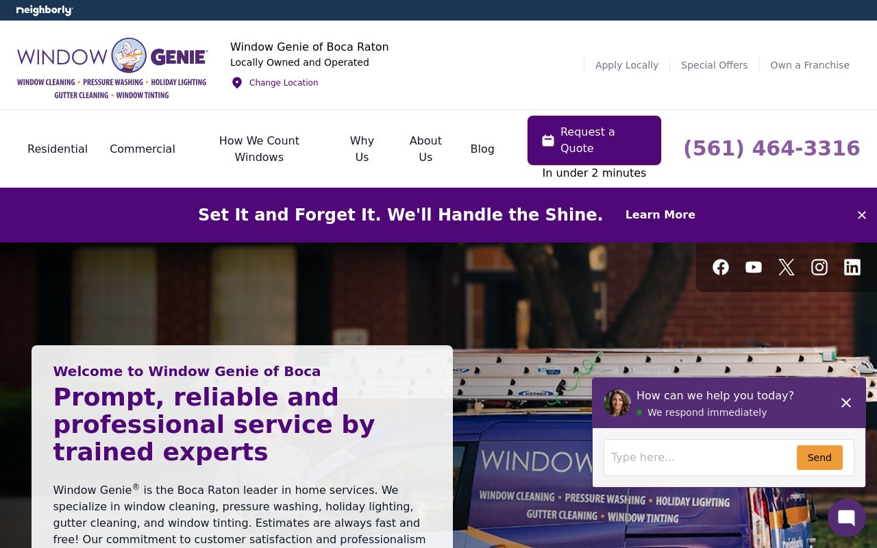 Homepage of Window Genie of Boca Raton's website