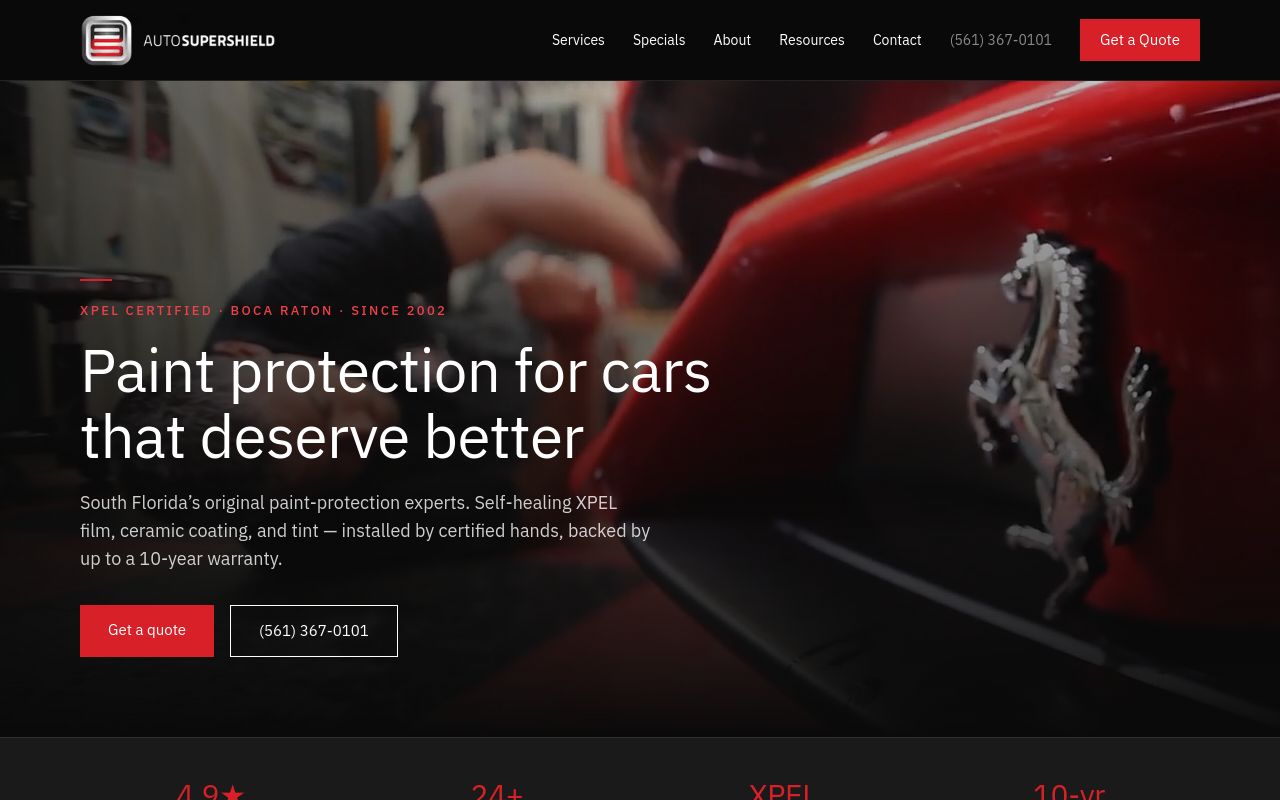 Homepage of Auto Supershield, Inc.'s website