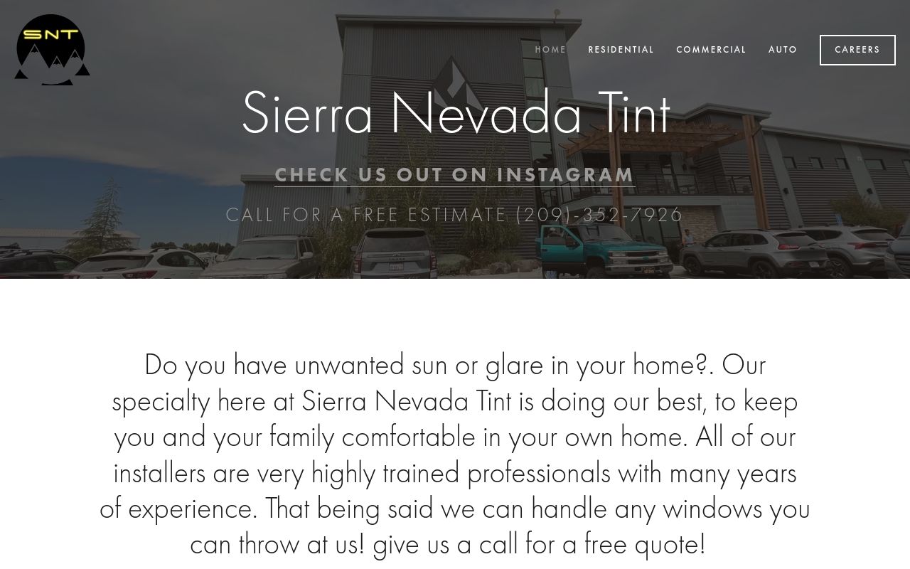 Homepage of Sierra Nevada Window Tint's website