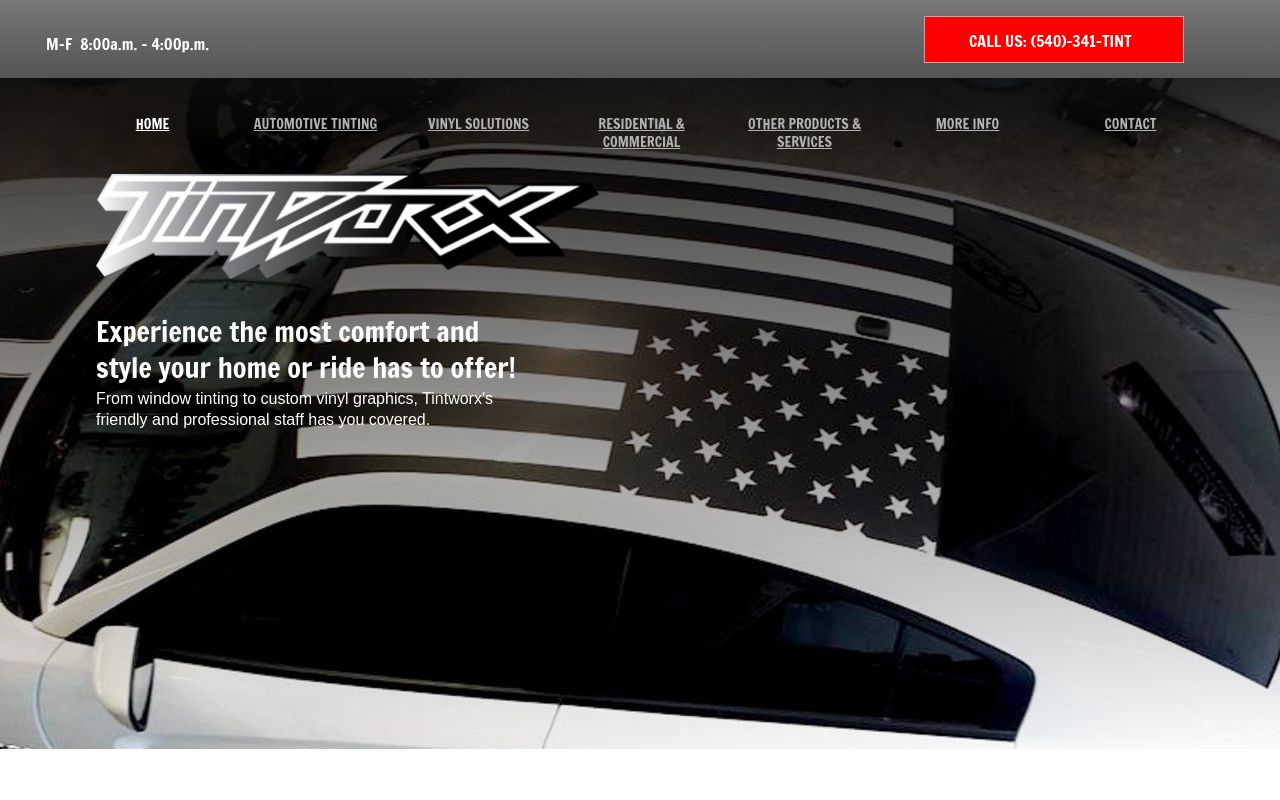Homepage of Tintworx's website