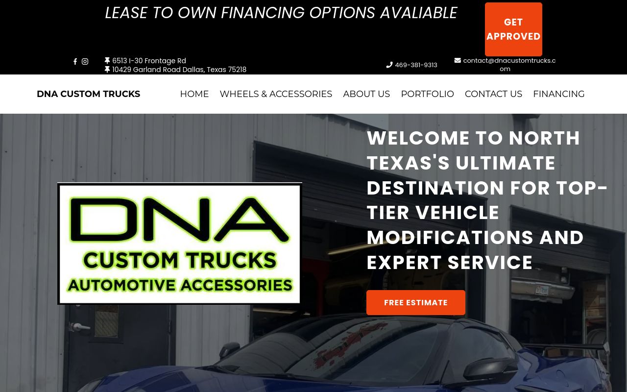 Homepage of DNA Custom Trucks's website