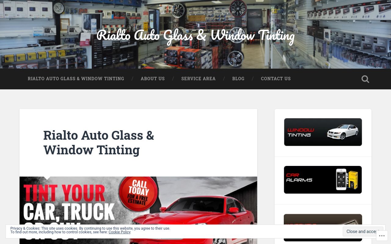 Homepage of Rialto Auto Glass & Window Tinting's website